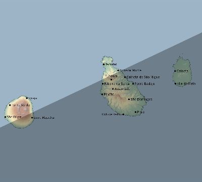 Map of the eclipse path across Cape Verde on 06/11/1676