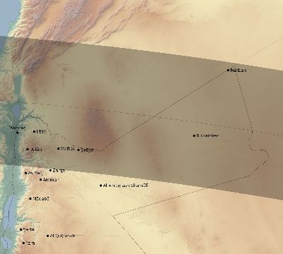 Map of the eclipse path across Jordan on 06/11/1676