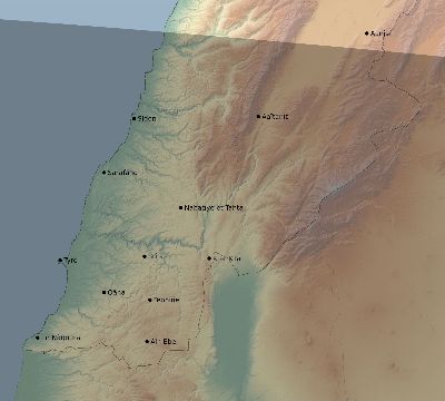 Map of the eclipse path across Lebanon on 06/11/1676