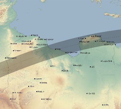 Map of the eclipse path across Libya on 06/11/1676