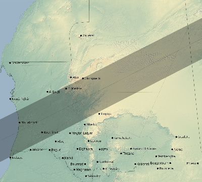 Map of the eclipse path across Mauritania on 06/11/1676