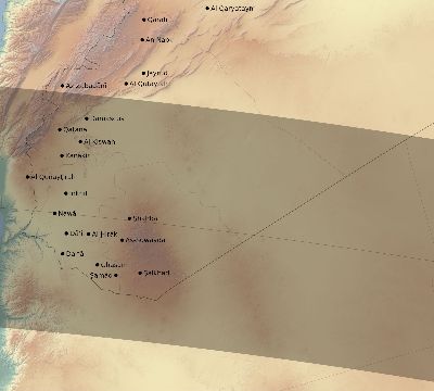 Map of the eclipse path across Syria on 06/11/1676