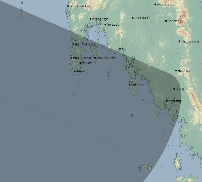 Map of the eclipse path across Thailand on 06/11/1676