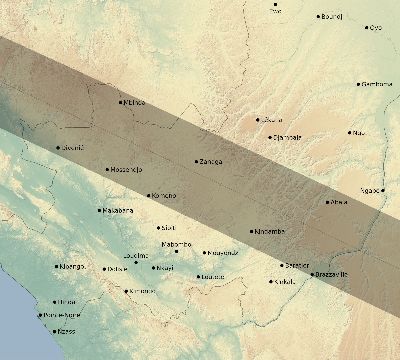 Map of the eclipse path across Republic of the Congo on 12/05/1676