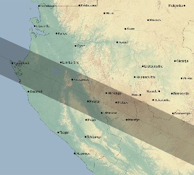 Map of the eclipse path across Gabon on 12/05/1676