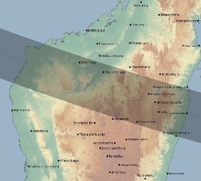 Map of the eclipse path across Madagascar on 12/05/1676