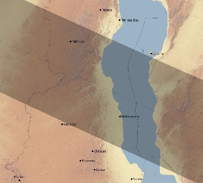 Map of the eclipse path across Malawi on 12/05/1676