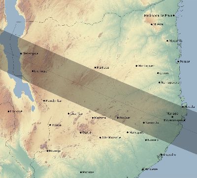 Map of the eclipse path across Mozambique on 12/05/1676