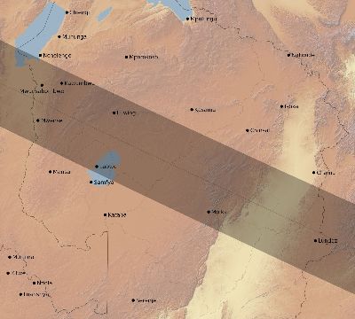 Map of the eclipse path across Zambia on 12/05/1676