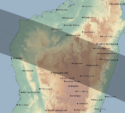 Map of the eclipse path across Madagascar on 05/31/1677