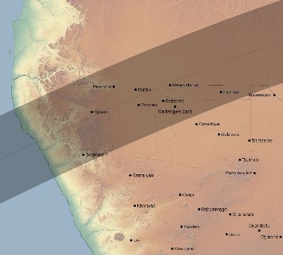 Map of the eclipse path across Namibia on 05/31/1677