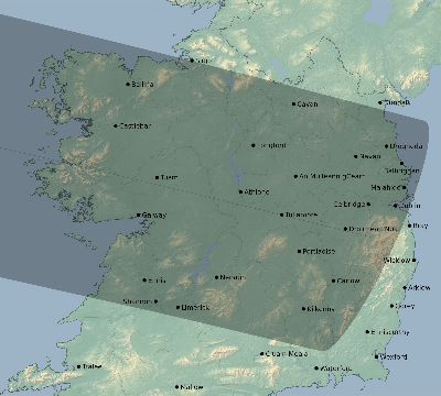 Map of the eclipse path across Ireland on 04/10/1679