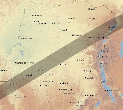 Map of the eclipse path across DR Congo on 03/30/1680