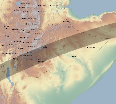 Map of the eclipse path across Ethiopia on 03/30/1680