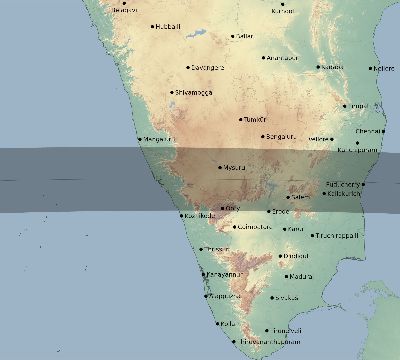 Map of the eclipse path across India on 03/30/1680