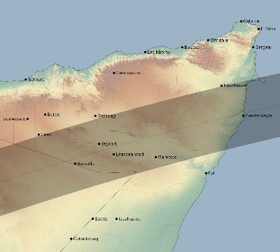 Map of the eclipse path across Somalia on 03/30/1680