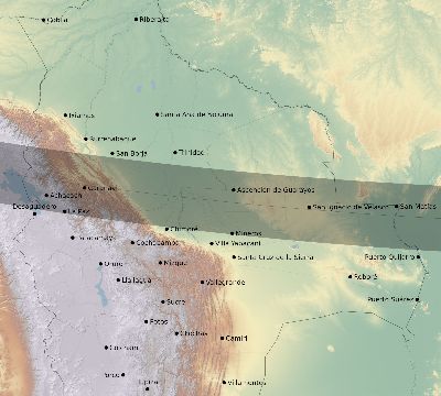 Map of the eclipse path across Bolivia on 09/22/1680