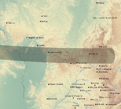 Map of the eclipse path across Brazil on 09/22/1680