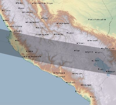 Map of the eclipse path across Peru on 09/22/1680