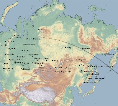 Map of the eclipse path across Russia on 09/12/1681