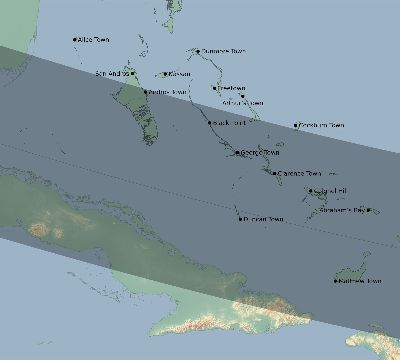 Map of the eclipse path across Bahamas on 01/27/1683