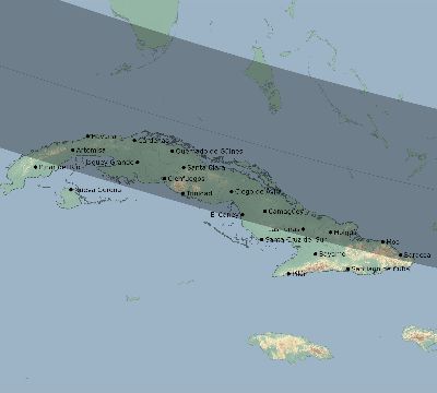 Map of the eclipse path across Cuba on 01/27/1683