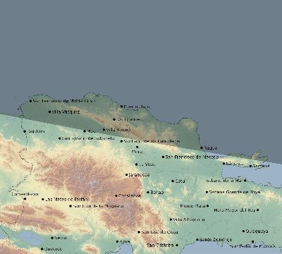 Map of the eclipse path across Dominican Republic on 01/27/1683