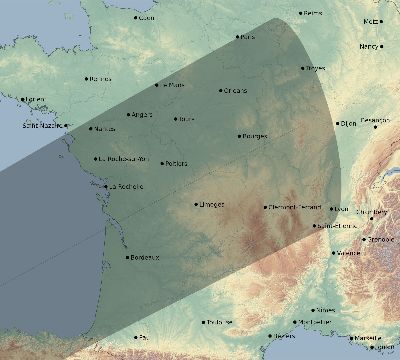 Map of the eclipse path across France on 01/27/1683