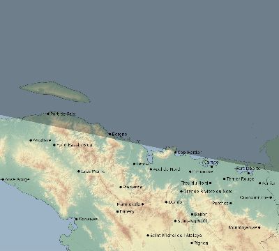 Map of the eclipse path across Haiti on 01/27/1683