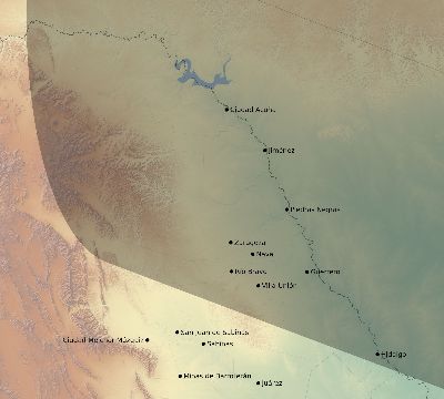 Map of the eclipse path across Mexico on 01/27/1683