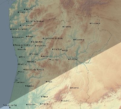 Map of the eclipse path across Portugal on 01/27/1683