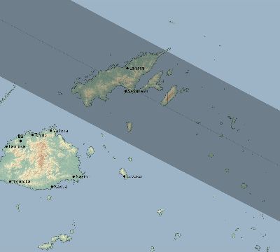 Map of the eclipse path across Fiji on 07/24/1683
