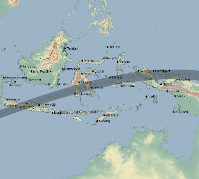 Map of the eclipse path across Indonesia on 07/24/1683