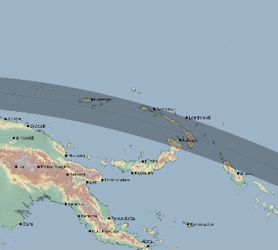 Map of the eclipse path across Papua New Guinea on 07/24/1683