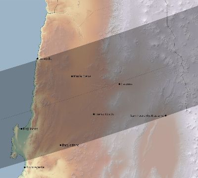 Map of the eclipse path across Chile on 01/16/1684