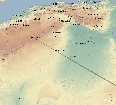 Map of the eclipse path across Algeria on 07/12/1684