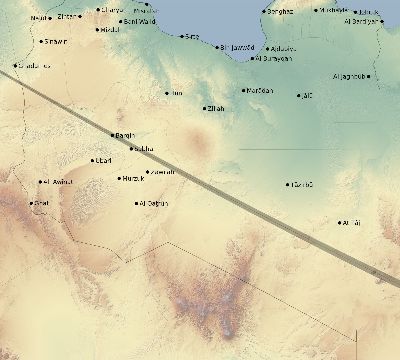 Map of the eclipse path across Libya on 07/12/1684
