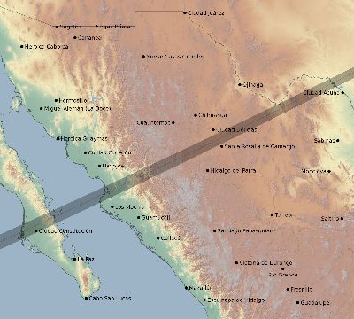 Map of the eclipse path across Mexico on 07/12/1684