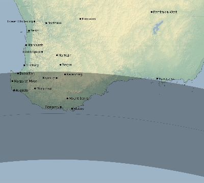 Map of the eclipse path across Australia on 05/22/1686
