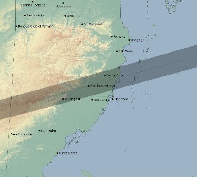Map of the eclipse path across Belize on 11/15/1686