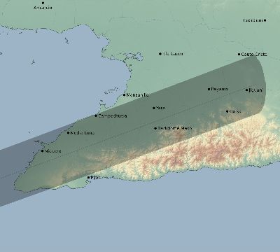 Map of the eclipse path across Cuba on 11/15/1686