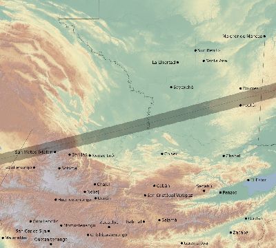 Map of the eclipse path across Guatemala on 11/15/1686