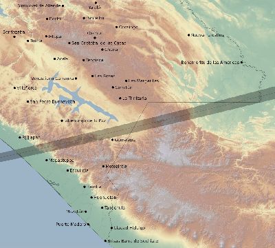 Map of the eclipse path across Mexico on 11/15/1686