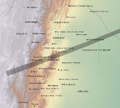 Map of the eclipse path across Argentina on 05/11/1687