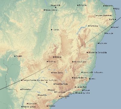 Map of the eclipse path across Brazil on 05/11/1687