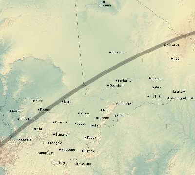 Map of the eclipse path across Mali on 05/11/1687