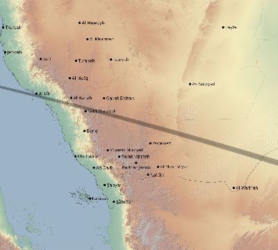 Map of the eclipse path across Saudi Arabia on 05/11/1687