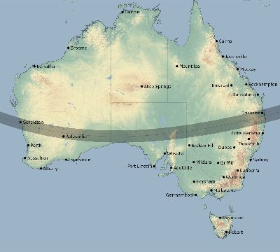 Map of the eclipse path across Australia on 11/05/1687