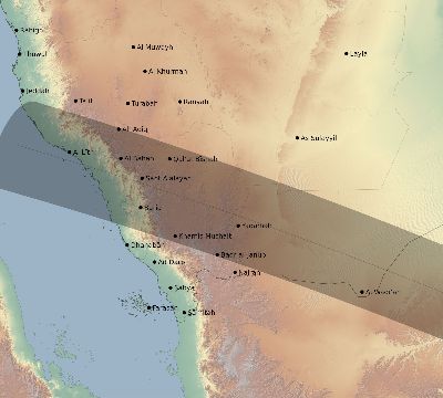 Map of the eclipse path across Saudi Arabia on 11/05/1687
