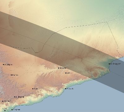 Map of the eclipse path across Yemen on 11/05/1687